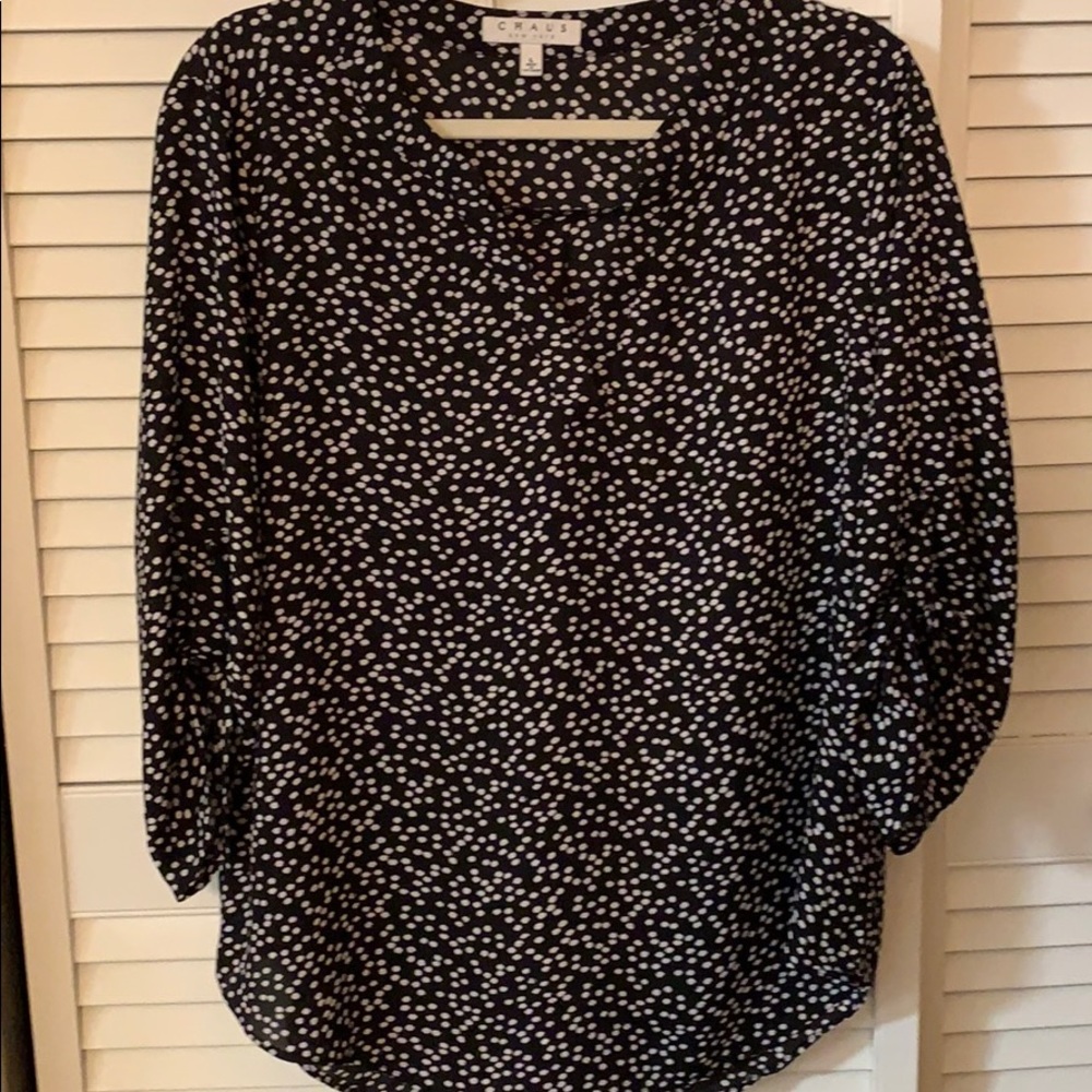Chaus Black Blouse with White Dot Print